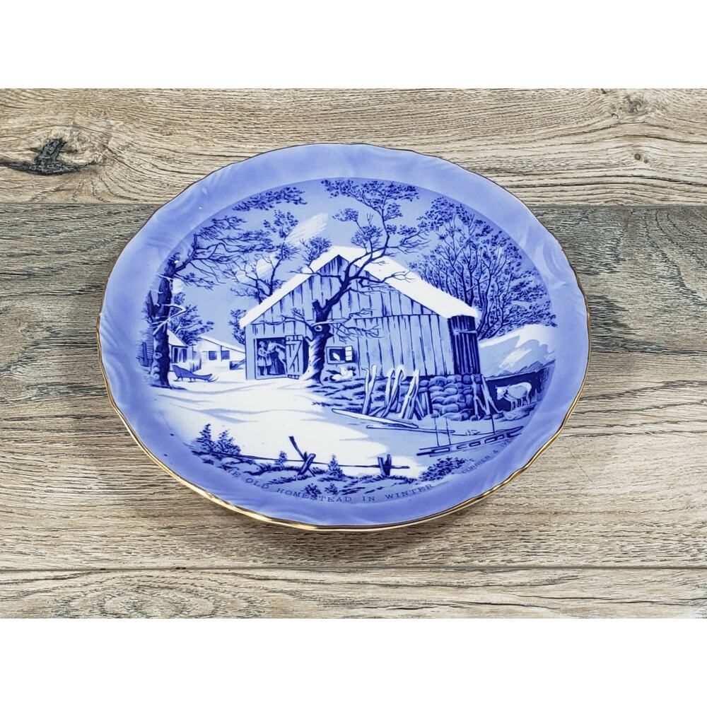 Currier & Ives The Old Homestead in Winter Vintage Collectible Plate Japan
